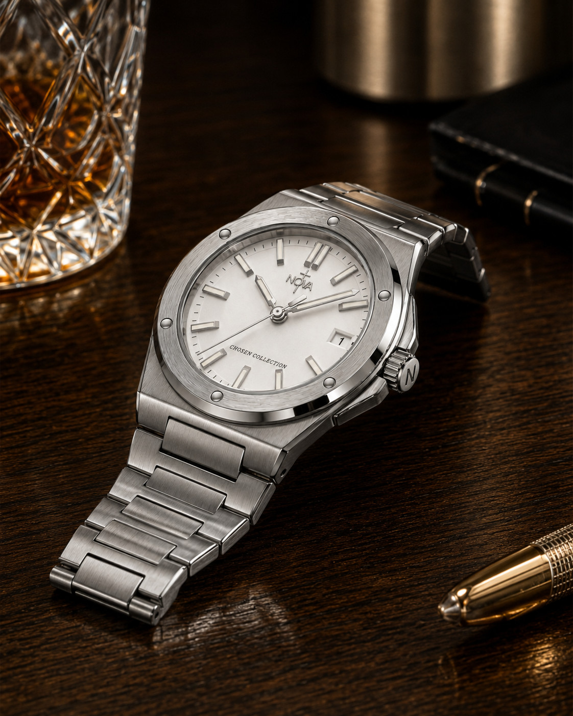 Nova Christian Chosen Custom Watch White Dial Steel Bracelet Date