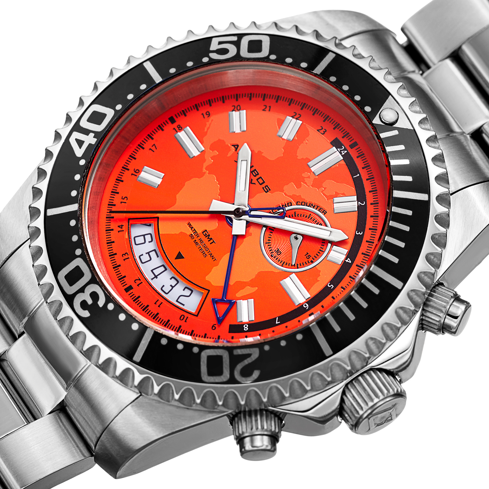 Akribos XXIV Men’s AK955SSOR Multifunction Map Print Stainless Steel Watch