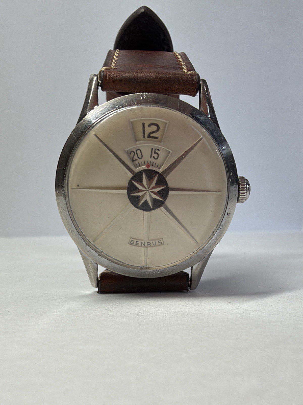 Benrus Dial-O-Rama Manual Wind Shock & Water Resistant White Dial SS Watch
