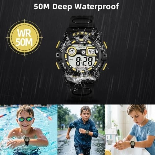 Kids LED Digital Sport Watch 50M Waterproof Alarm Stopwatch 7-Color Light Gift