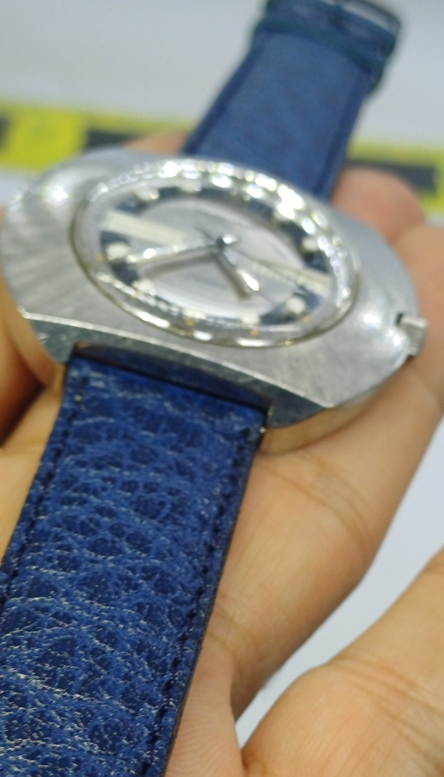 RARE FAVRE LEUBA 36000 HIGH BEAT UFO DUOMATIC MENS BLUE AUTOMATIC WATCH 45MM 21J