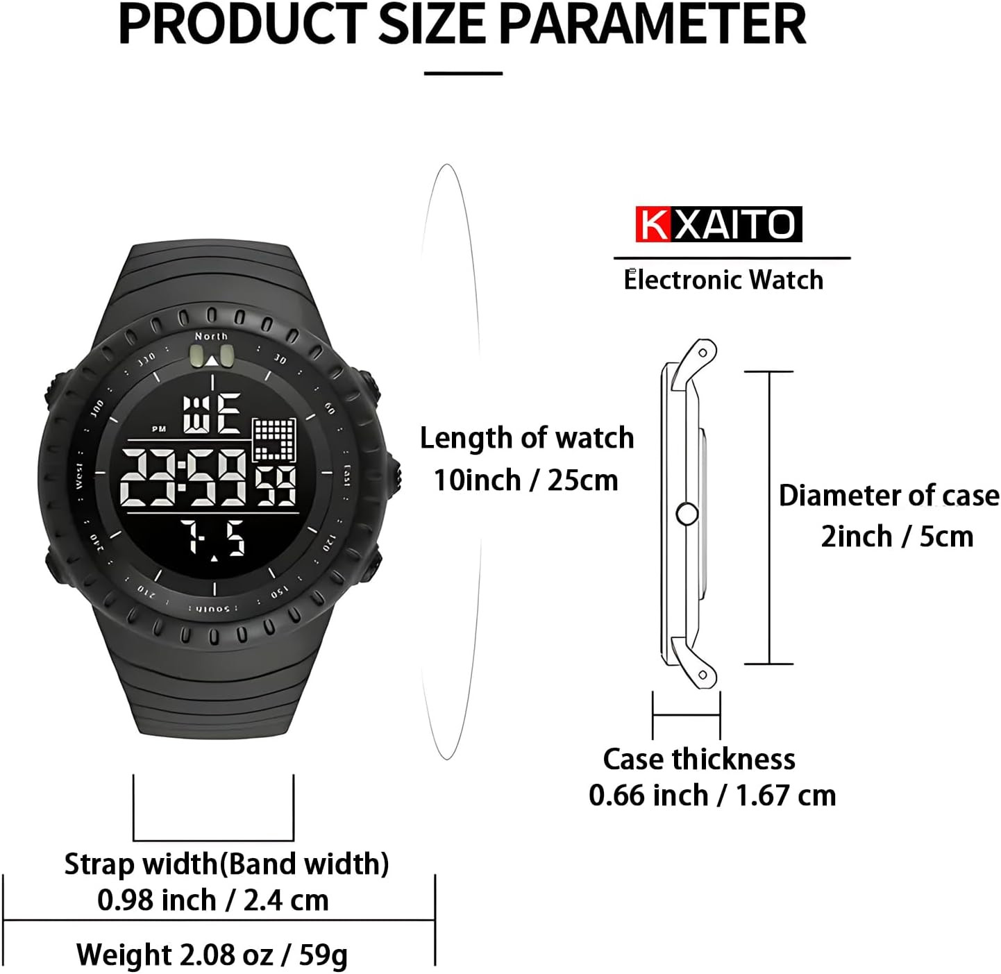 KXAITO Men’s Military Digital Sports Watch 50M Waterproof LED Alarm Stopwatch