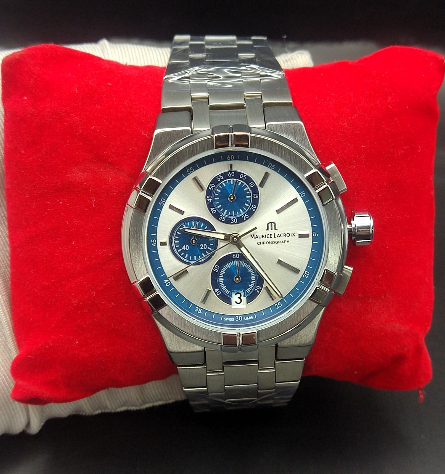 #Refurbished Maurice Lacroix Chronograph Silver Dial Analog Men’s Wrist Watch