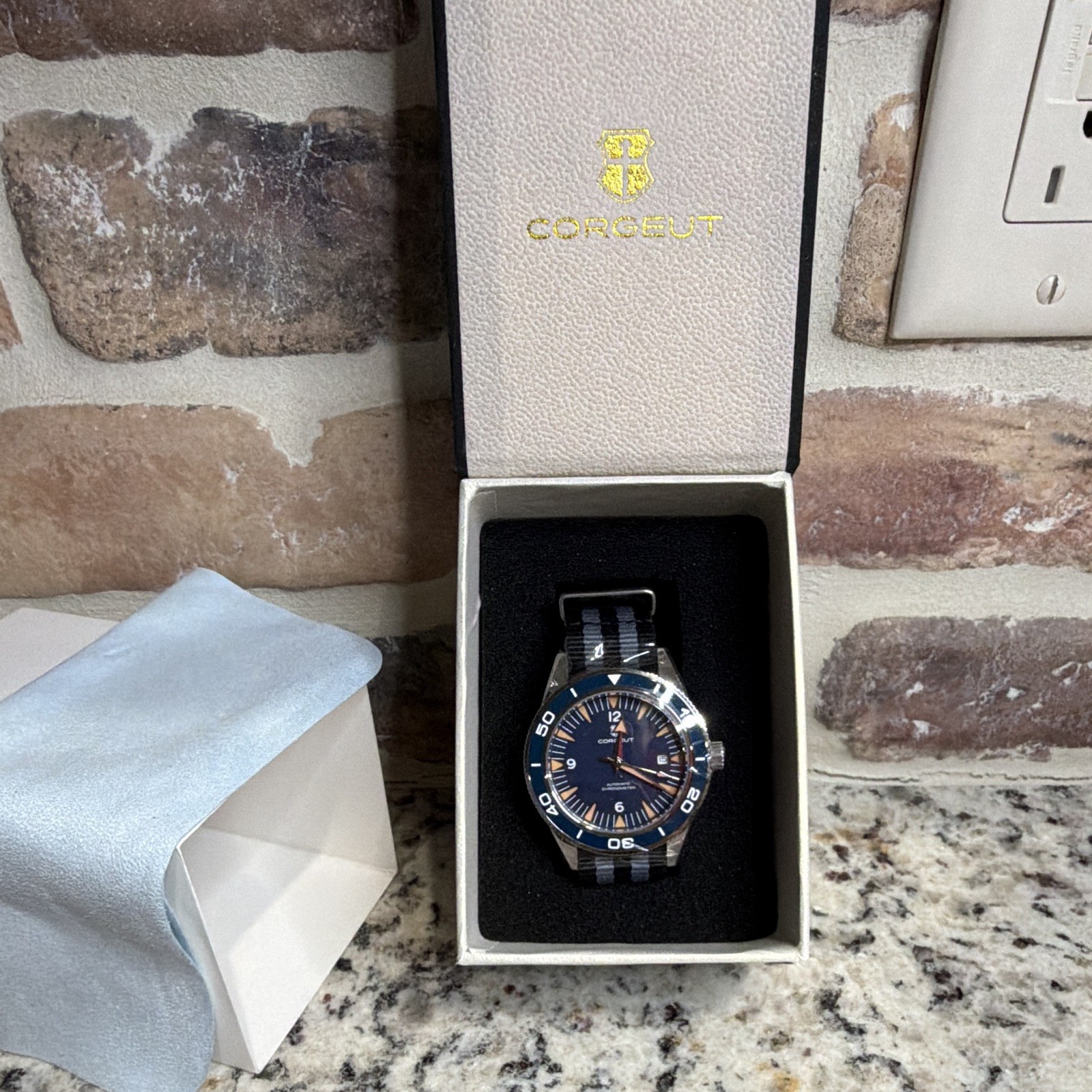 CORGEUT Automatic Diver Watch Blue Dial/Bezel Date Nylon Strap w/ Box