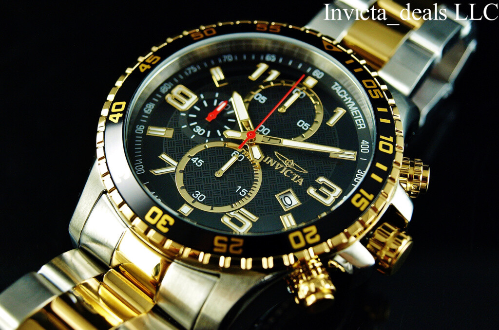 NEW Invicta Men’s 45mm PILOT Specialty Chrono Black Dial 18K Gold 2Tone SS Watch