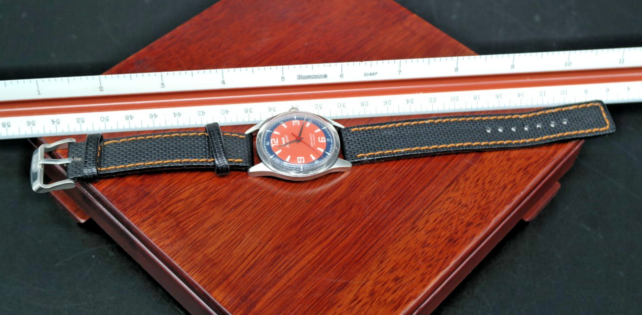 HMT Pilot Mechanical Watch Salmon/Blue Arabic & Baton Dial 17 Jewels Para Shock