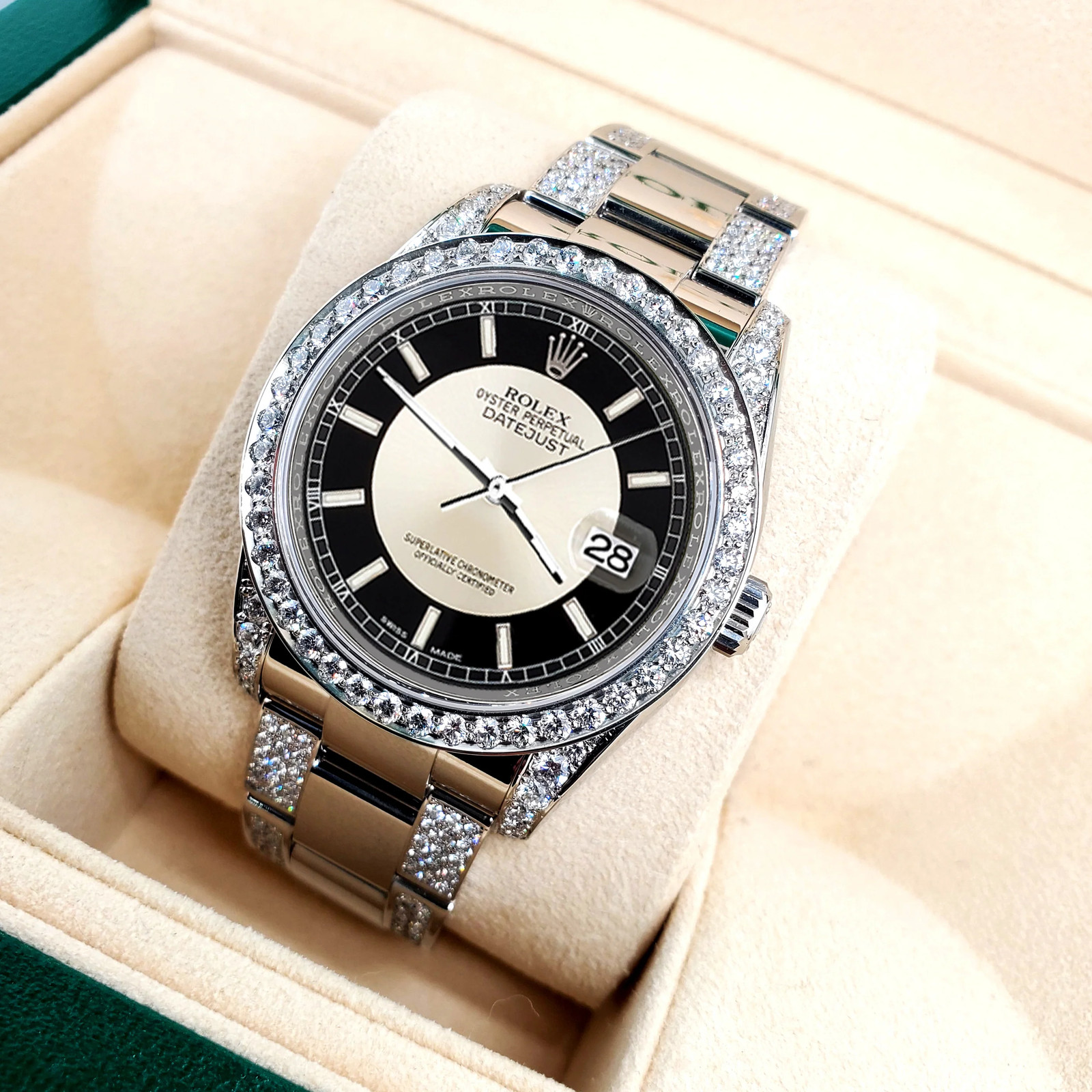 Rolex Datejust 36mm Black Tuxedo Custom 5.9ct Diamond 116200 Box Papers Apr