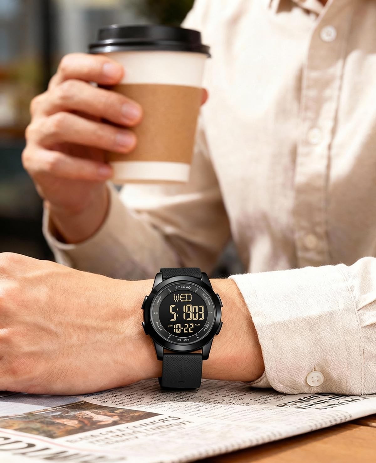 F.ZEGAO Metal UltraThin Waterproof Digital Watch Men, Military Watches with T…