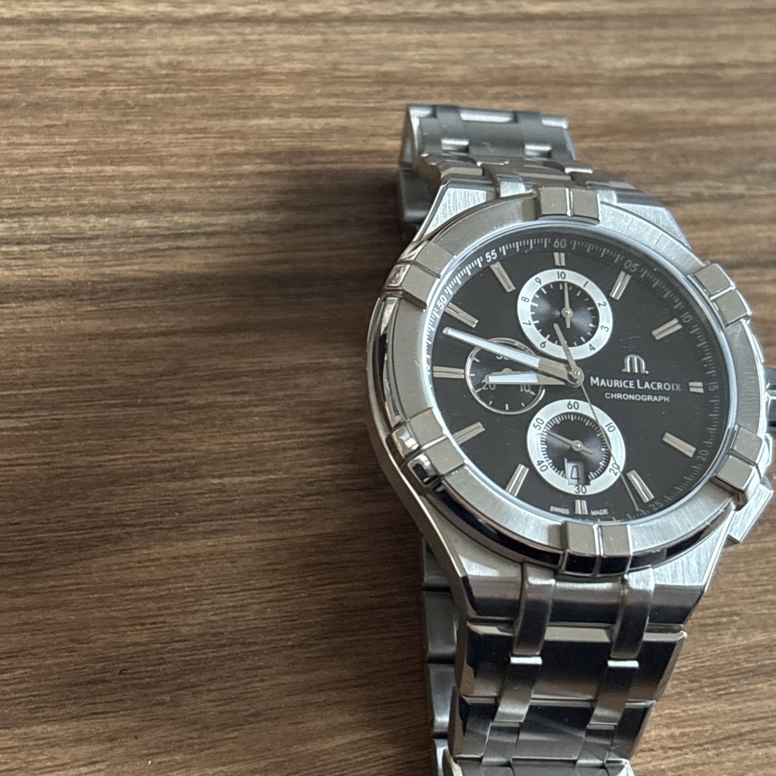 Maurice Lacroix AIKON AI-1018 QUARTZ CHRONOGRAPH DARK BLUE LEATHER BAND WATCH
