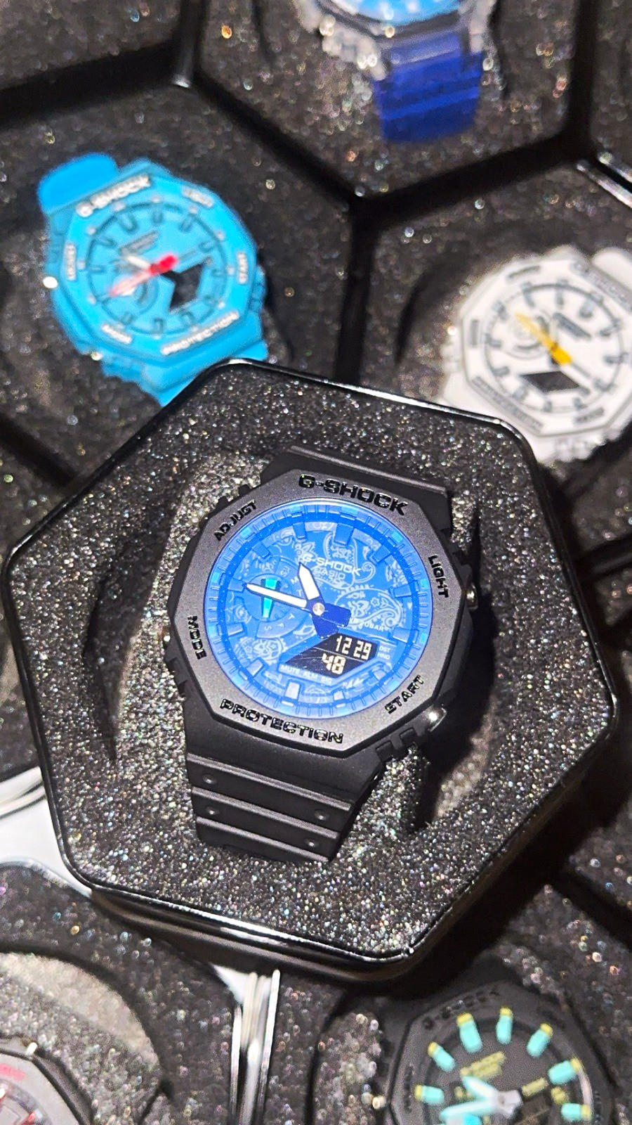 G-SHOCK GA-2100 Quartz Analog-Digital Blue Dial Black Resin Sport Watch 200m