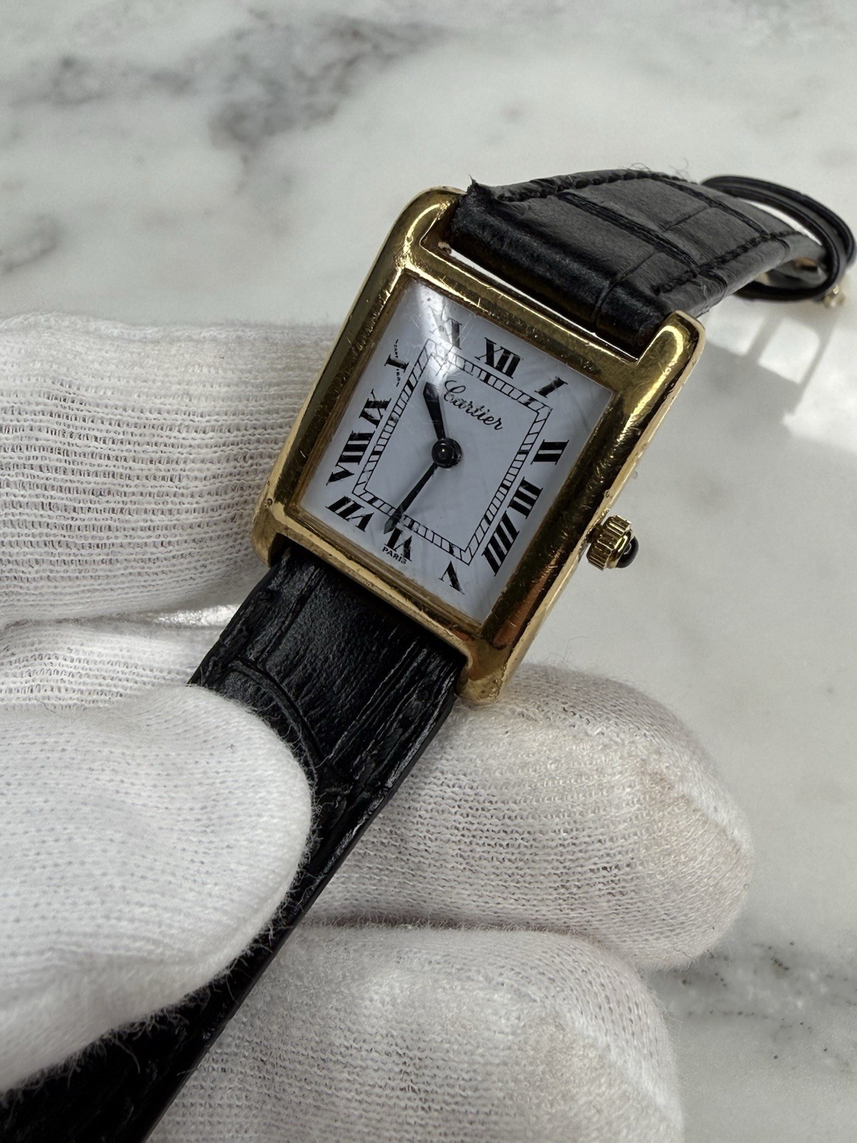 Auth Vintage Cartier Tank 18k Electroplated 1970s 21x28mm Manual Wind Movement