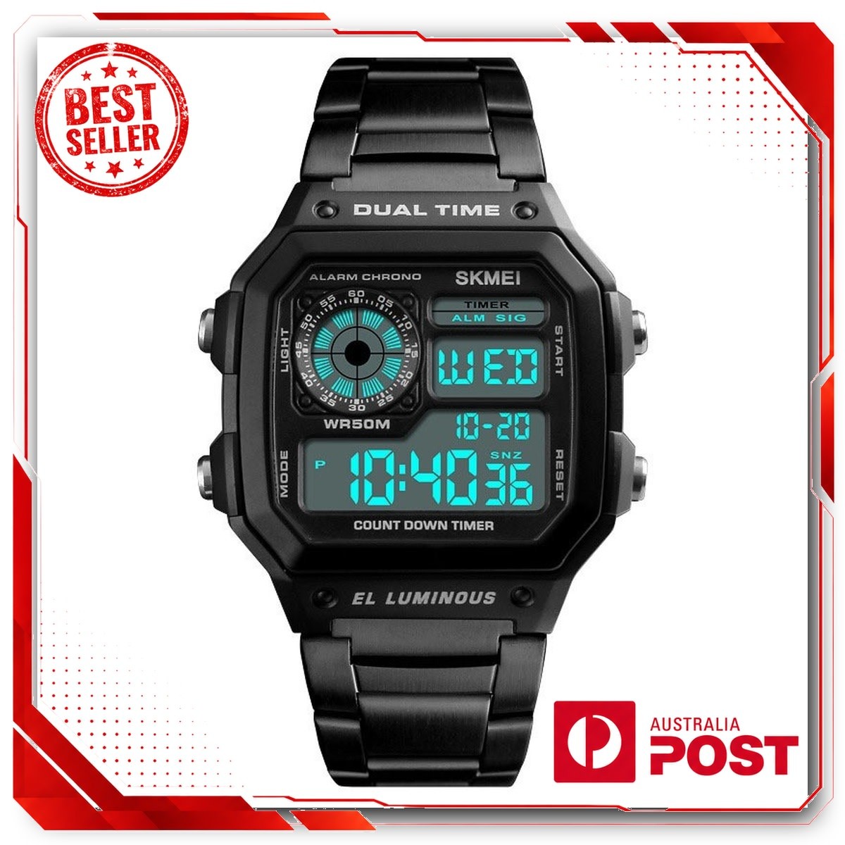 Men Digital LED Watch Date Waterproof Stainless Steel Military Sport Wrist Watch