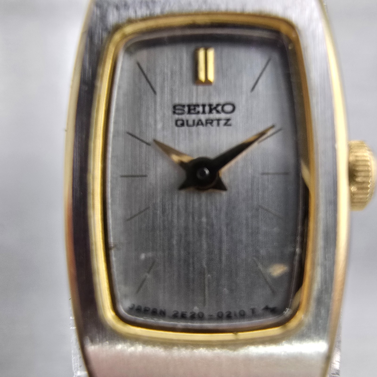 Seiko Watch Women 13mm Silver Dial Two Tone Rectangle 2E20-5139 New Battery VTG