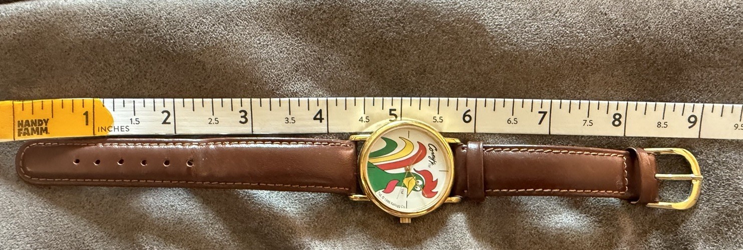 Corny 1996 Kellog Unisex Adult Brown Buckle Band Analog Watch Tested And Works