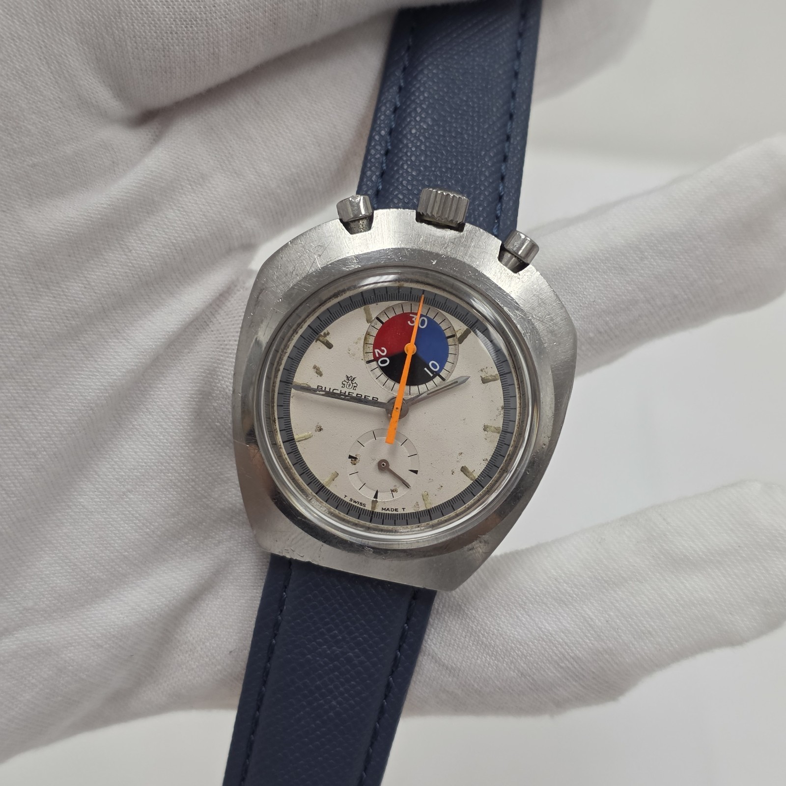 Bucherer Bulls Head chronograph Ref 9601 Asymmetrical 1970’s Lemania 1872