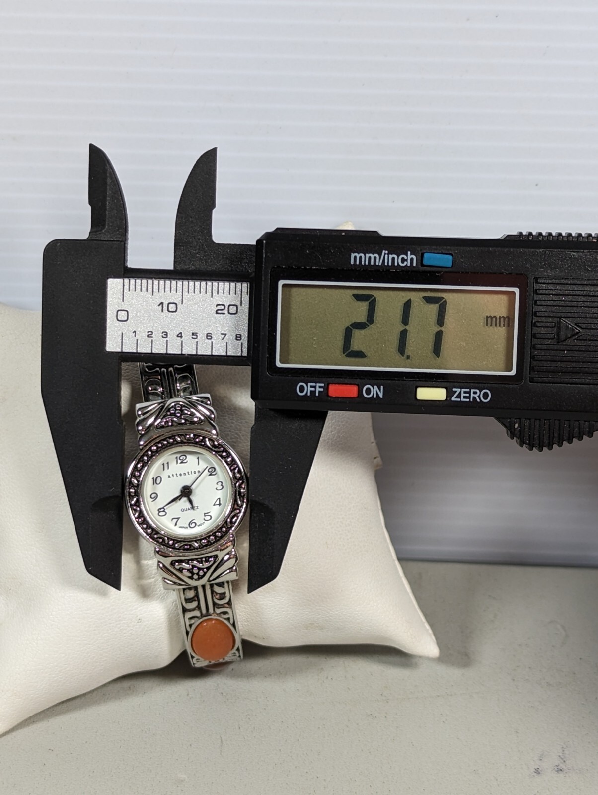 White Dial Silver Tone Multicolor Glass Bead Open Cuff Hinge Band Watch 6.5 Inch