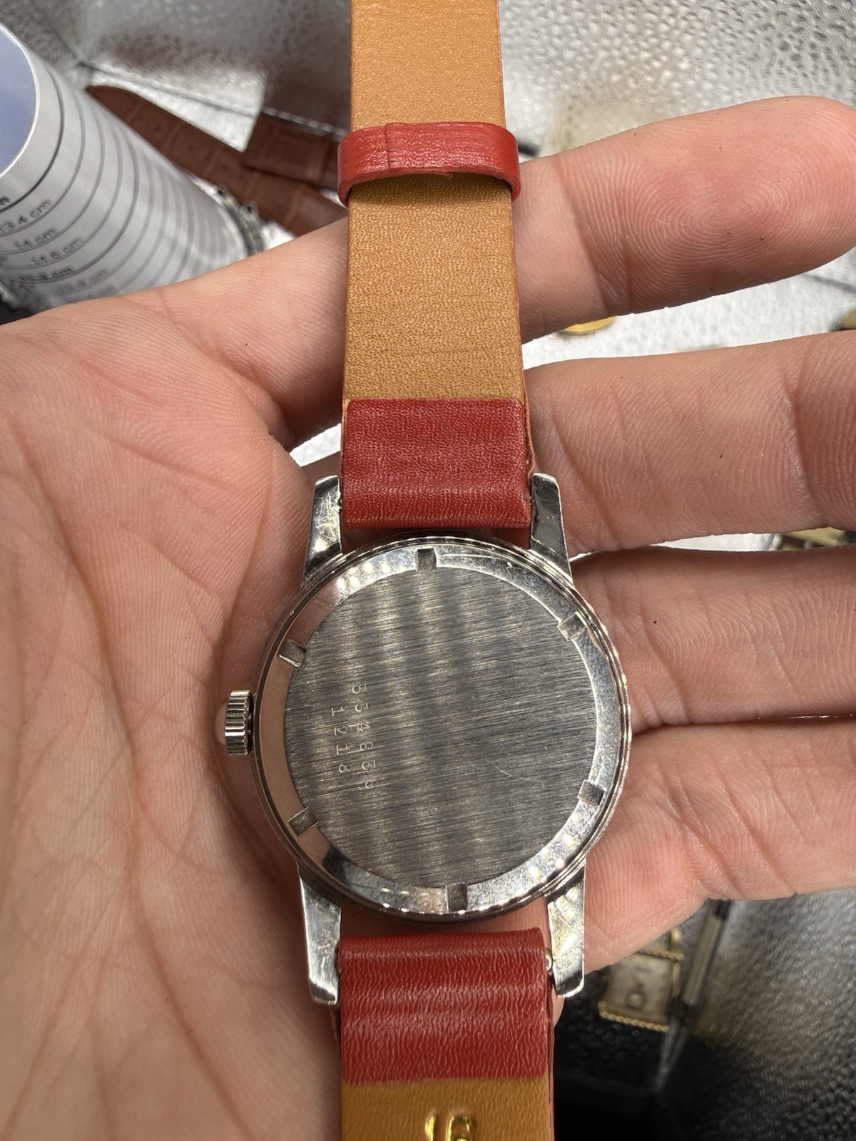Türler Swiss Made Manual Wind Champagne Dial Silver Case Red Leather Strap