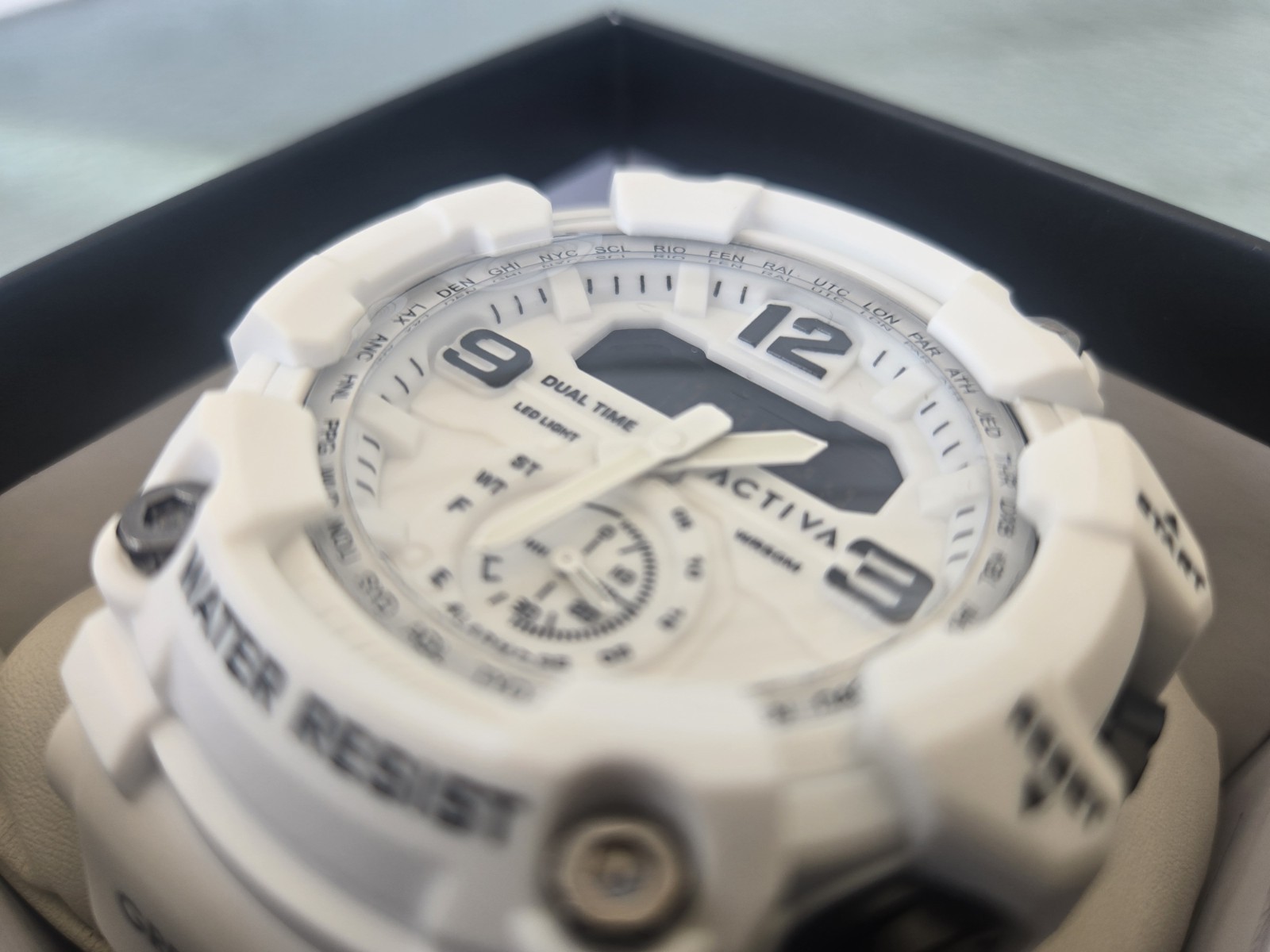 Activa Dual Time Quartz Analog/Digital Dual Time Alarm LED Light 50m Box