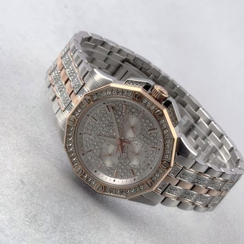 Bulova Octava 98C133 Crystal White Dial Gold Silver Two Tone Men’s Quartz Watch