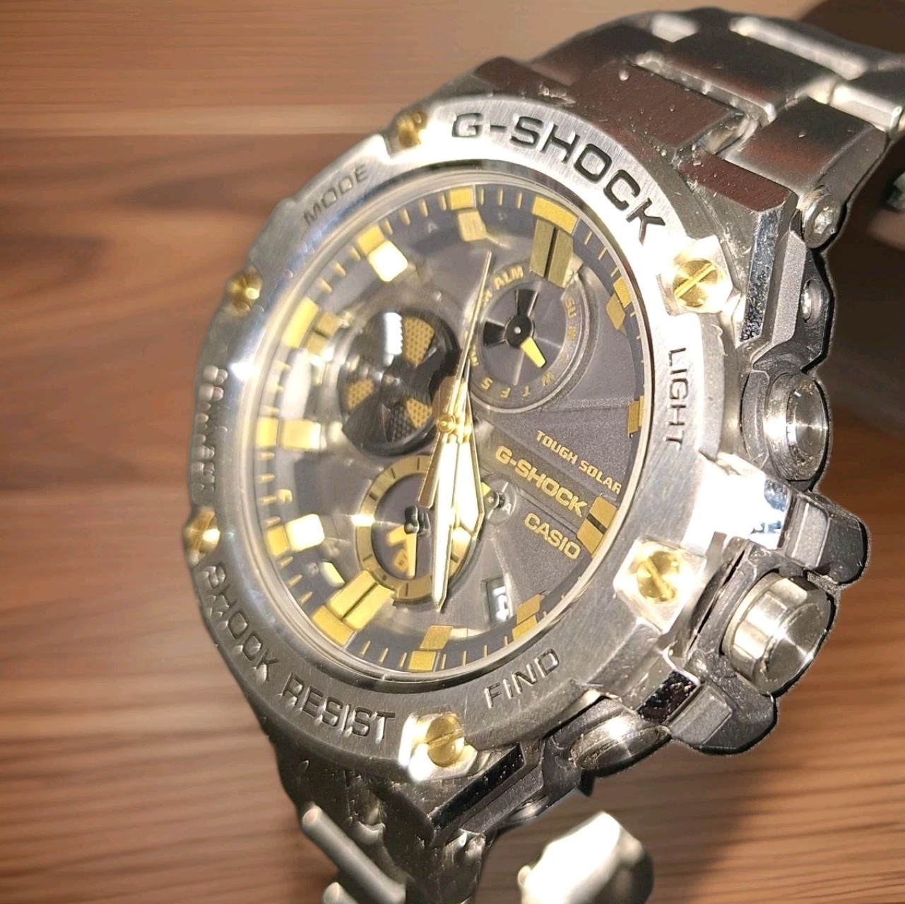 CASIO G-SHOCK GST-B100 G-STEEL Gold Black Solar Watch USED
