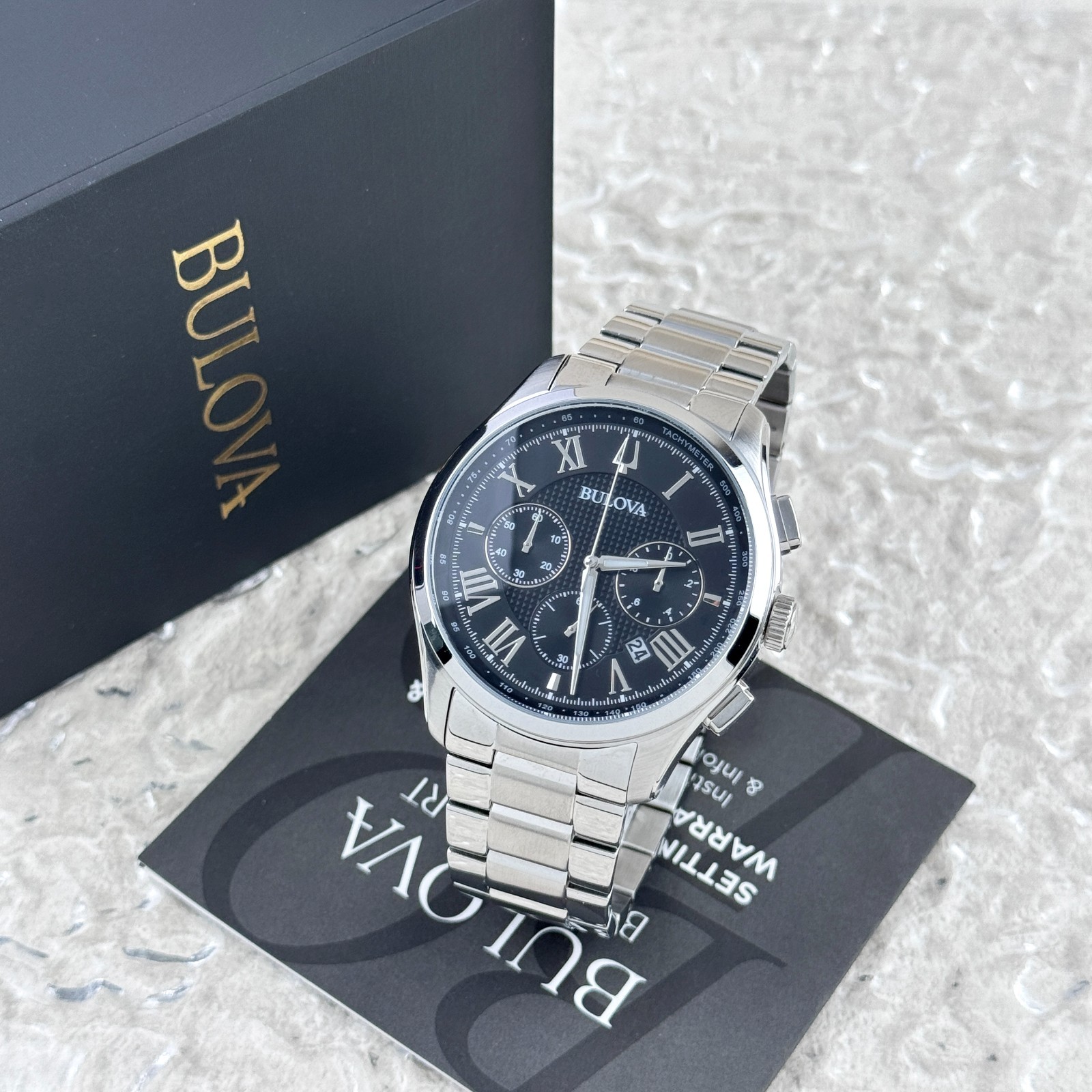 Bulova Men’s Classic Wilton Black Dial Stainless Steel Chronograph Watch 96B288