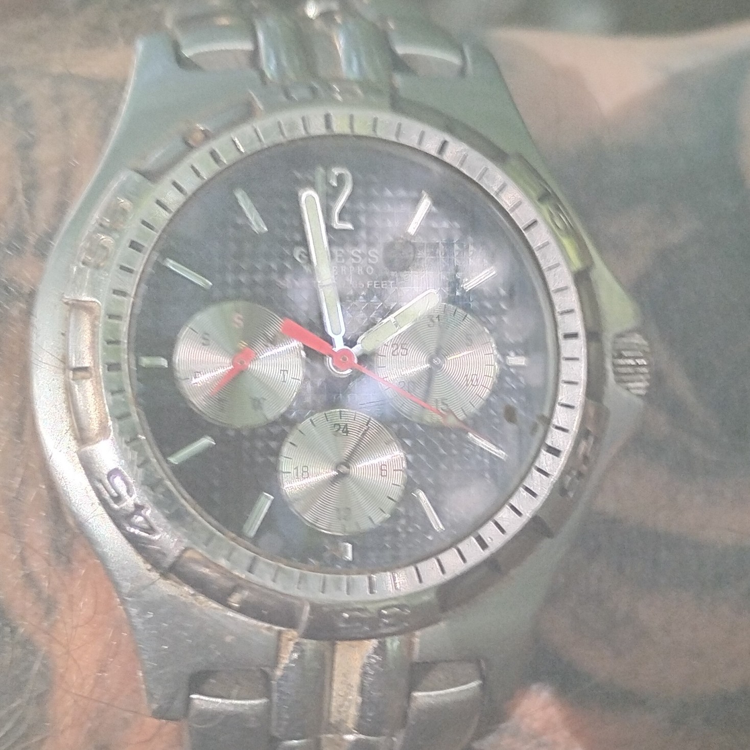 GUESS Waterpro Men’s Quartz Chronograph Watch Black Dial Silver Steel Bracelet