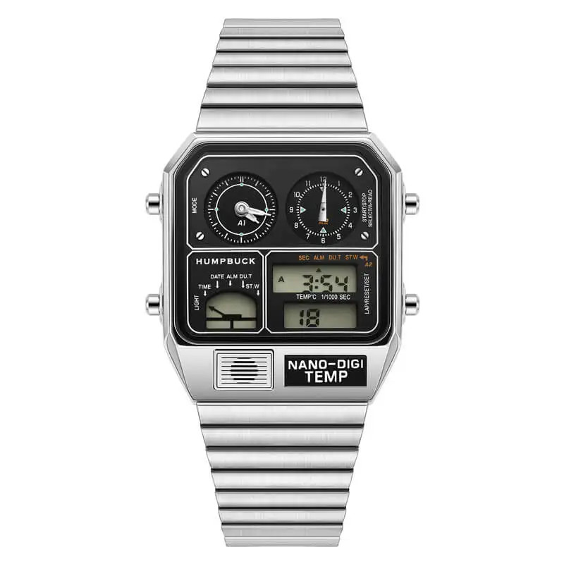 Classic Steel Men’s LED Watch – Digital Display, Temperature & Calendar