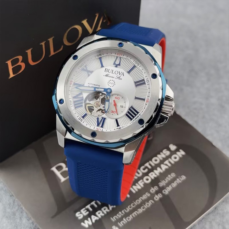 Bulova Marine Star 98A225 Automatic Men’s Watch White Dial Blue Rubber Strap