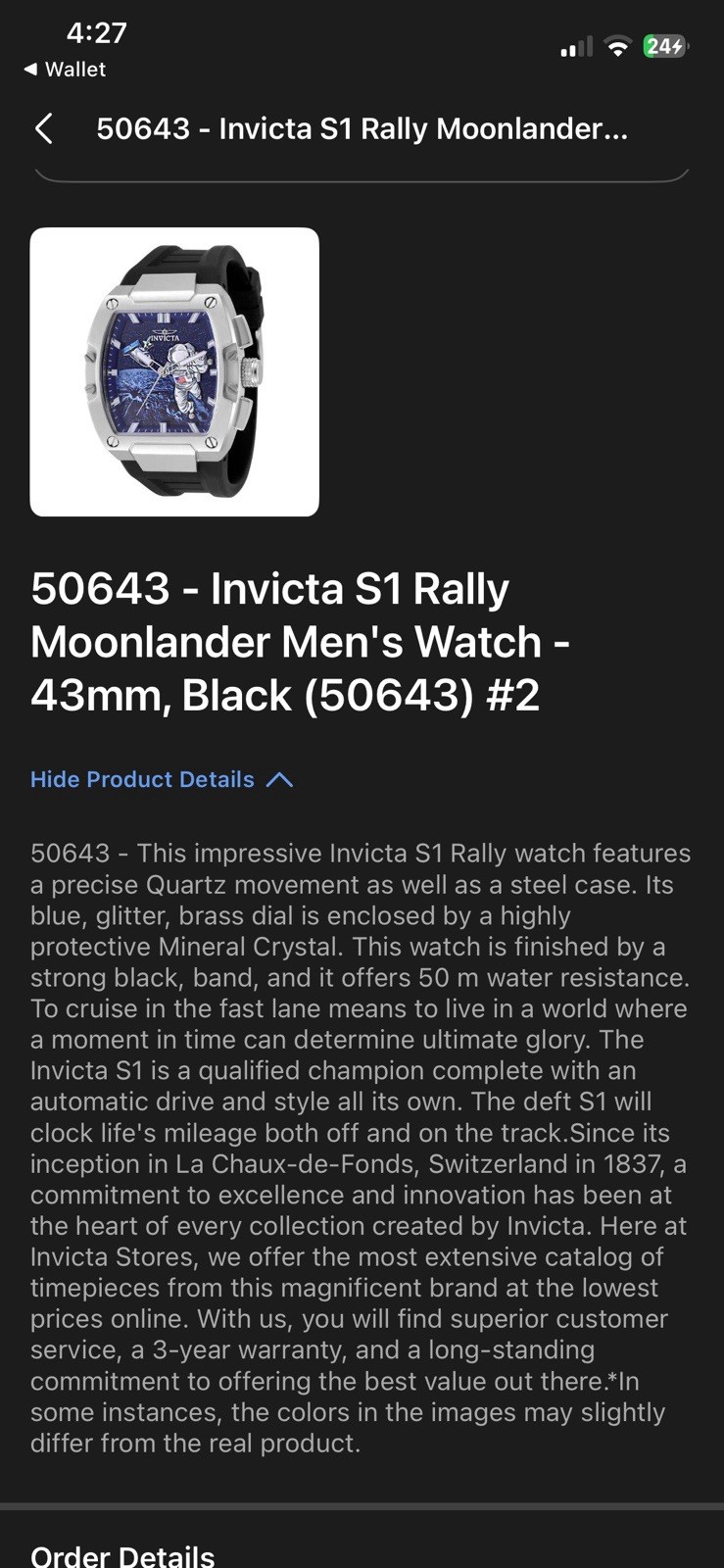 Invicta S1 Rally Moonlander Artemis ll USA Moon Expedition Men’s Watch 43mm NEW!