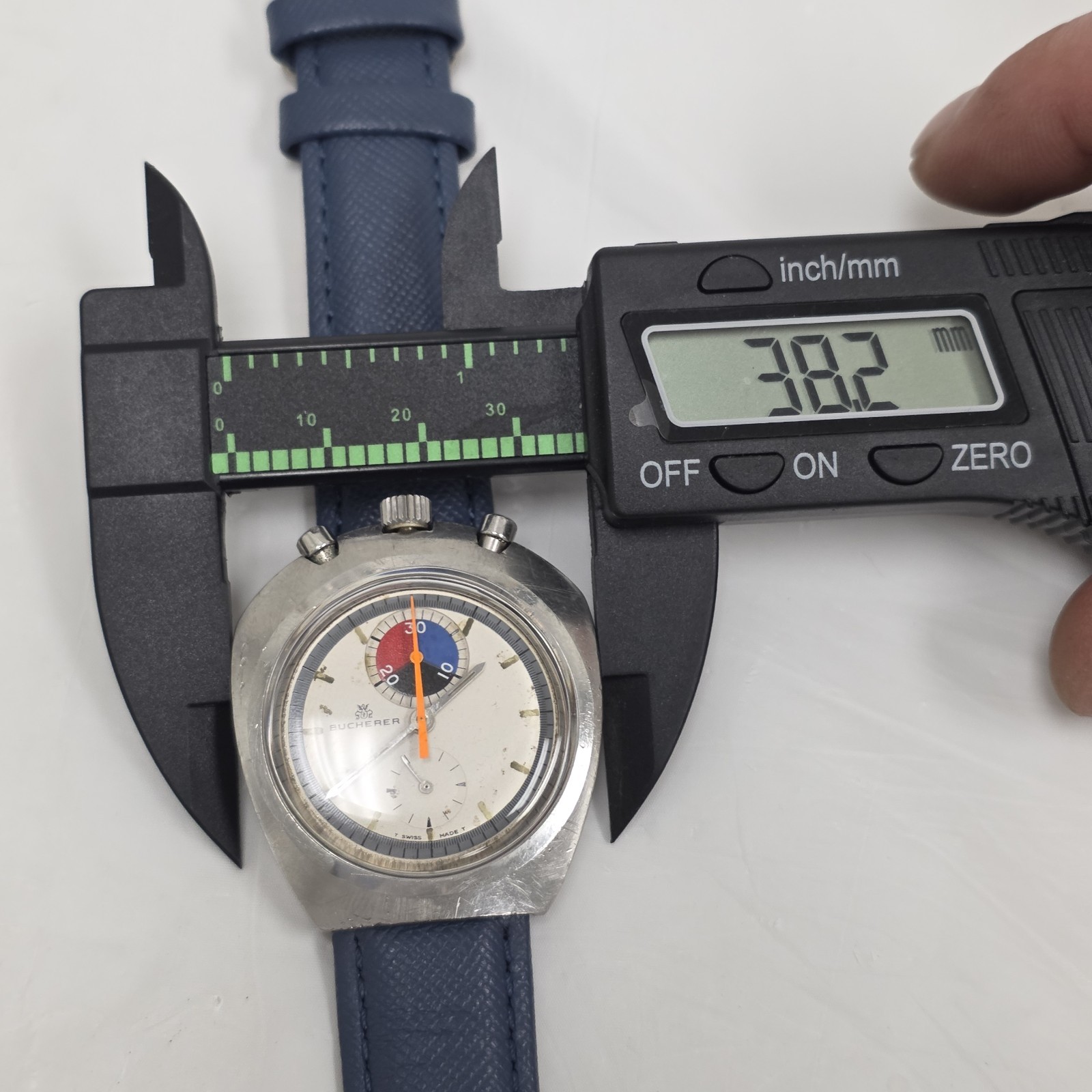 Bucherer Bulls Head chronograph Ref 9601 Asymmetrical 1970’s Lemania 1872