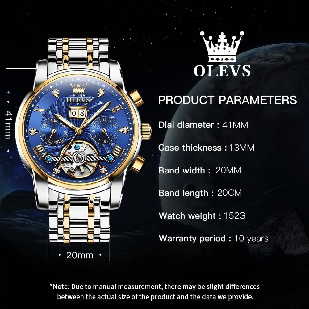 Automatic Men’s Skeleton Tourbillon Watch, Luxury Diamond Dress Wristwatch, Wate