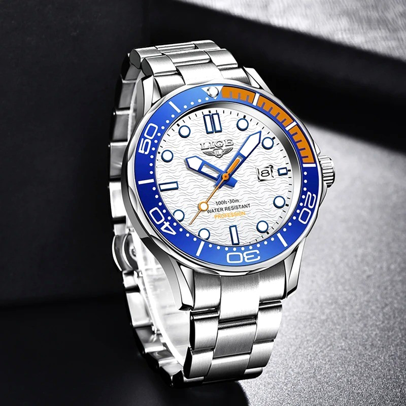 44MM LIGE Luxury Quartz Watch Men’s Diver Stainless 30M Waterproof Luminous NEW