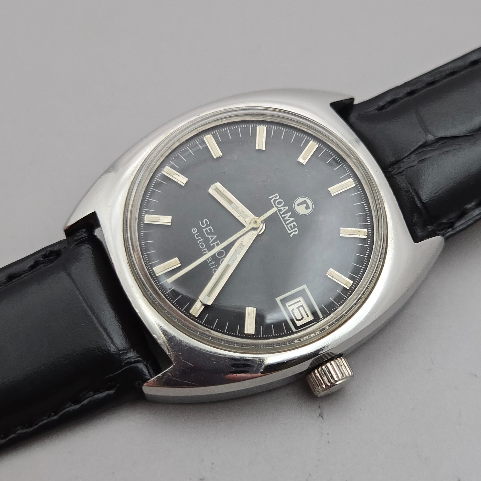 Vintage ROAMER SEAROCK men’s automatic watch MAT 471 28Jewels black dial 1960s