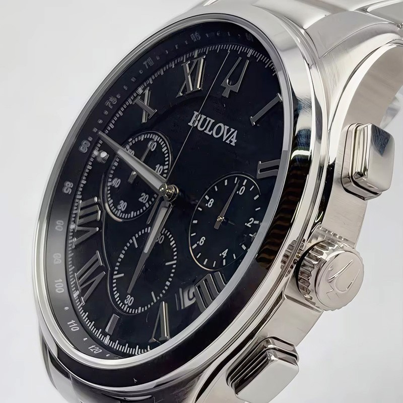 Bulova Wilton 96B288 Classic Black Dial Chronograph Quartz Men’s Watch 46.5mm