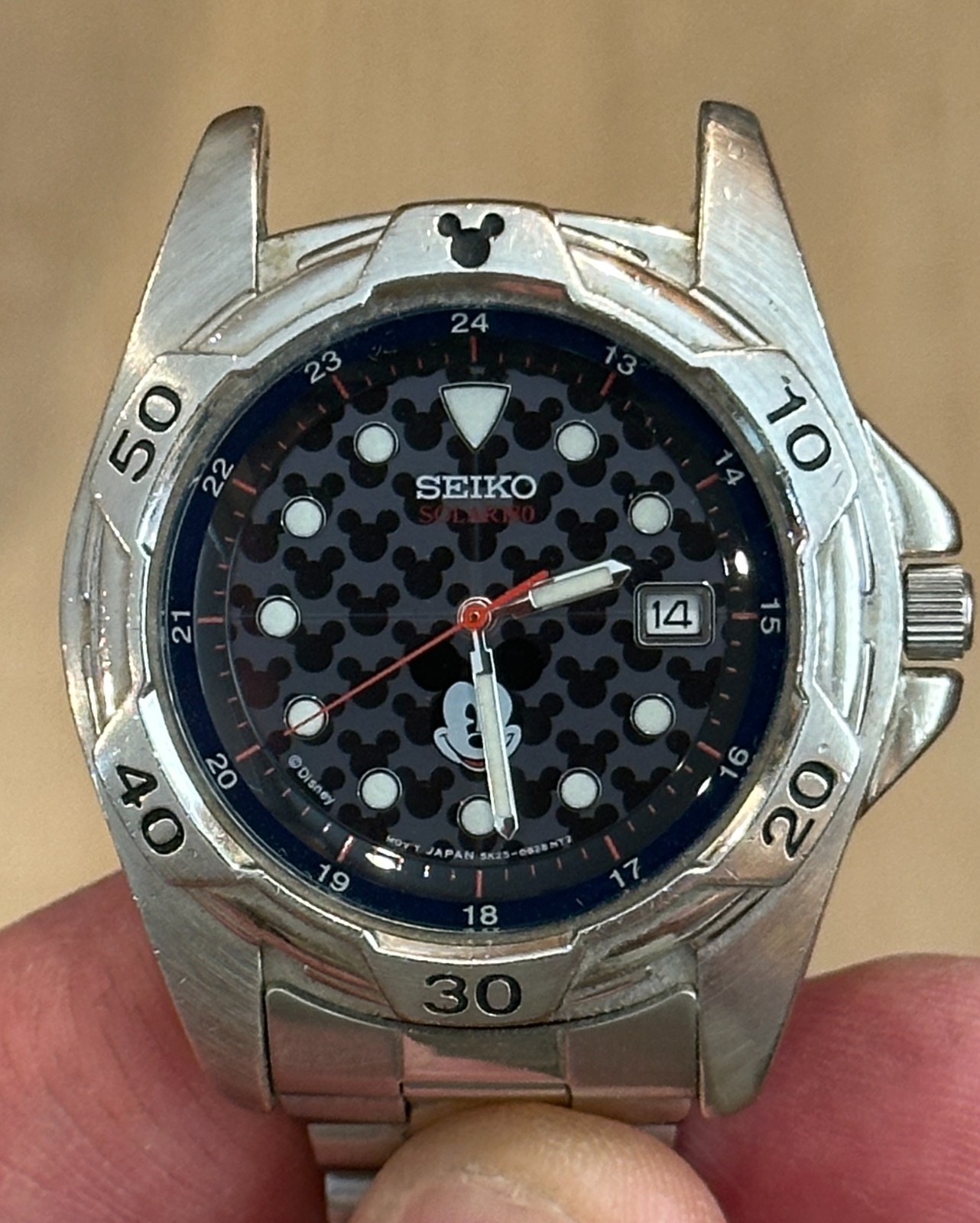 Seiko Mickey Mouse SOLAR 5K25-0B19 40mm Quartz Date SKW005 Used see description