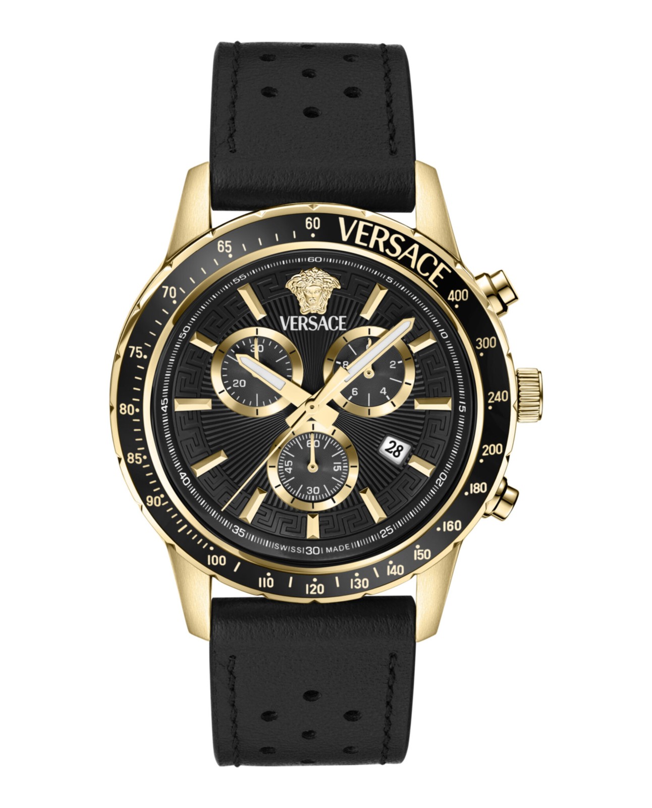 Versace Mens Gold 44mm Strap Fashion Watch