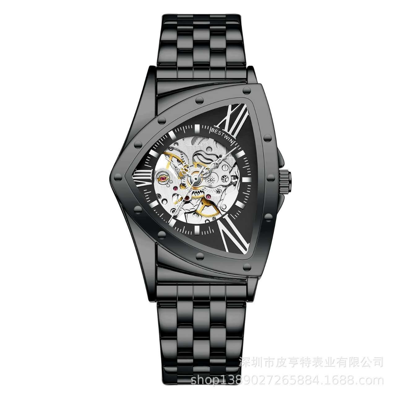 Men’s Triangular Skeleton Watch — Fully Automatic Mechanical, Water-Resi