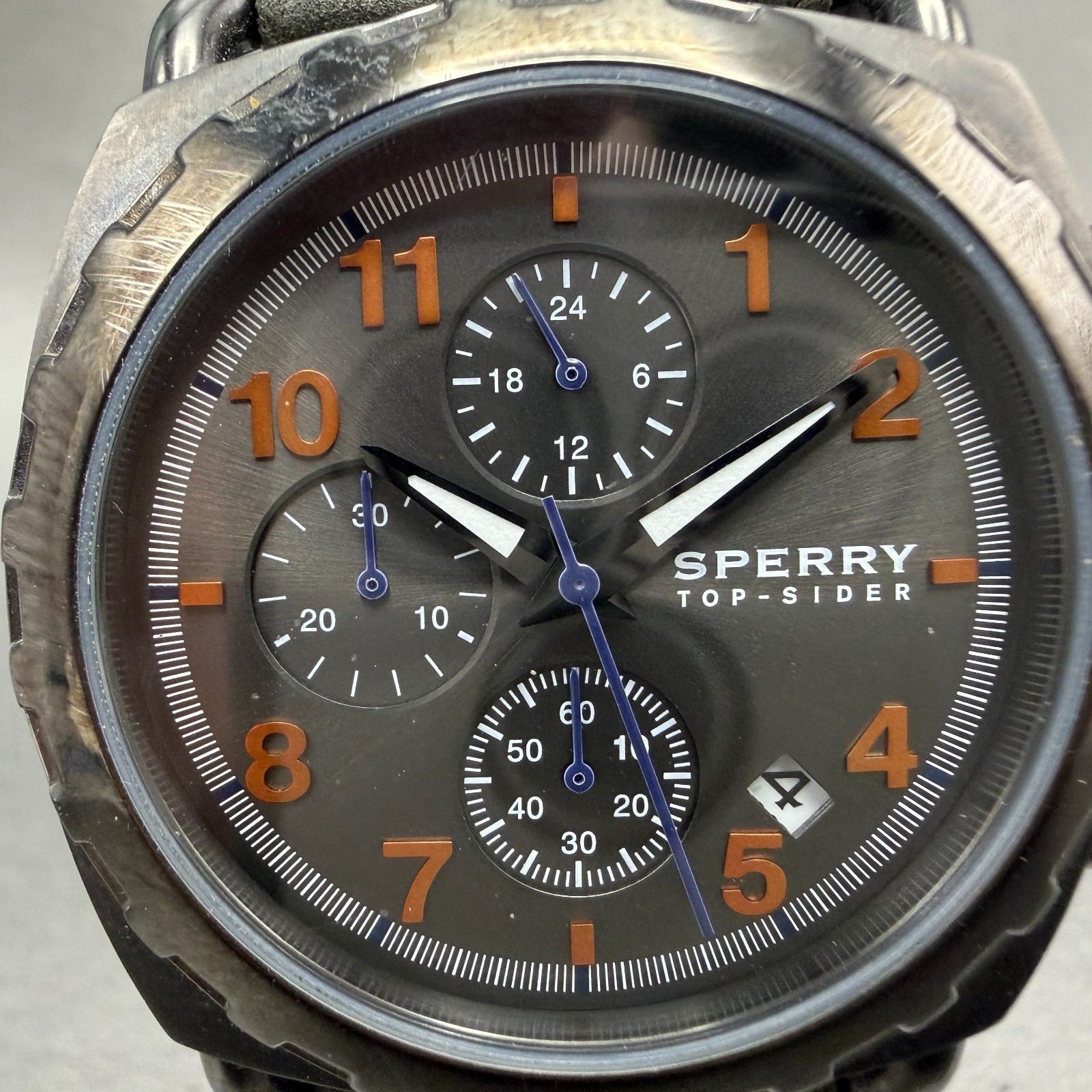 Sperry Top Sider Chronograph Watch Men 40mm Gray Dial Silver Tone Date New Batt