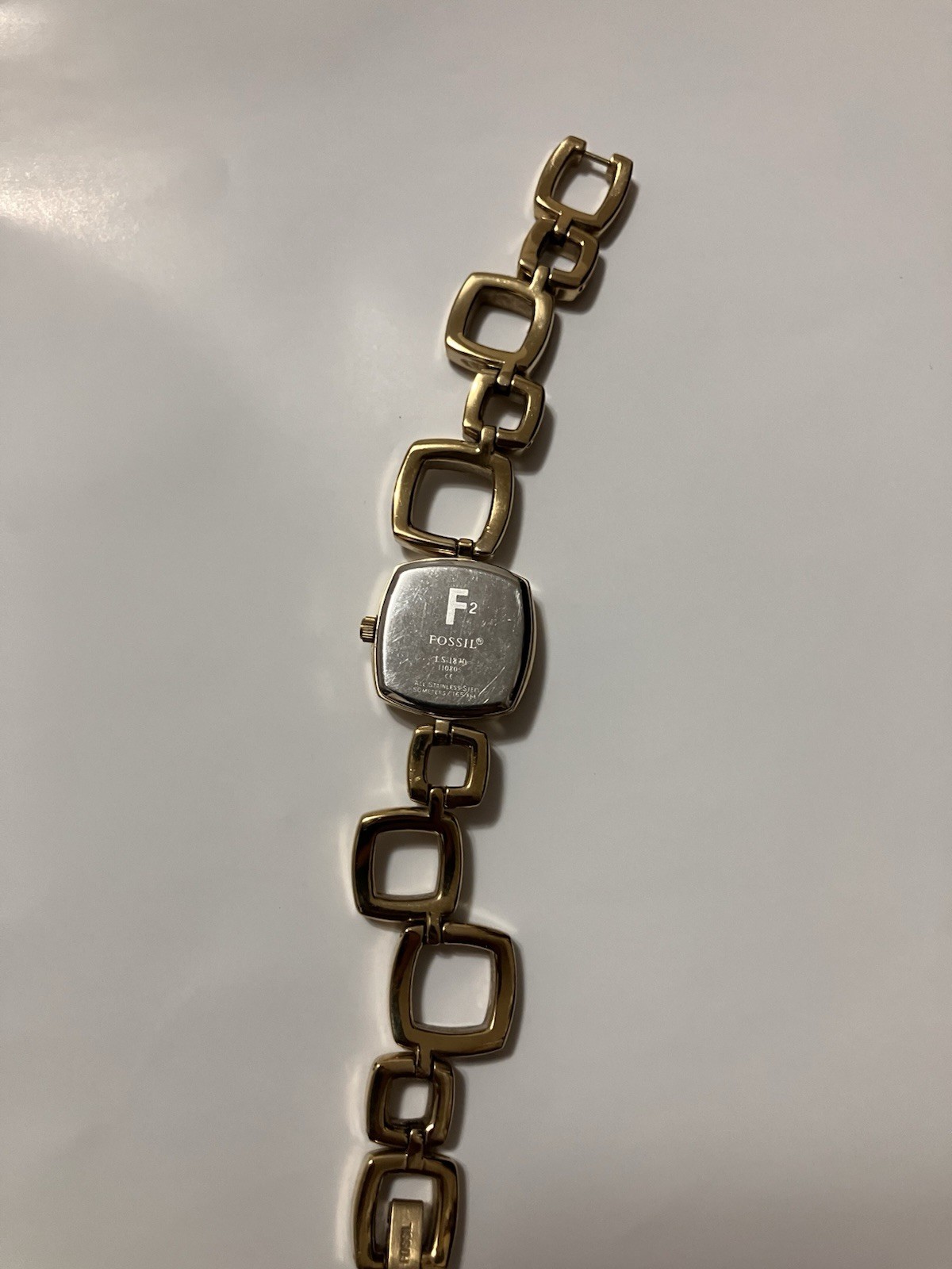 Fossil F2 Women’s Quartz Square Watch Gold Bracelet Silver Dial 50m