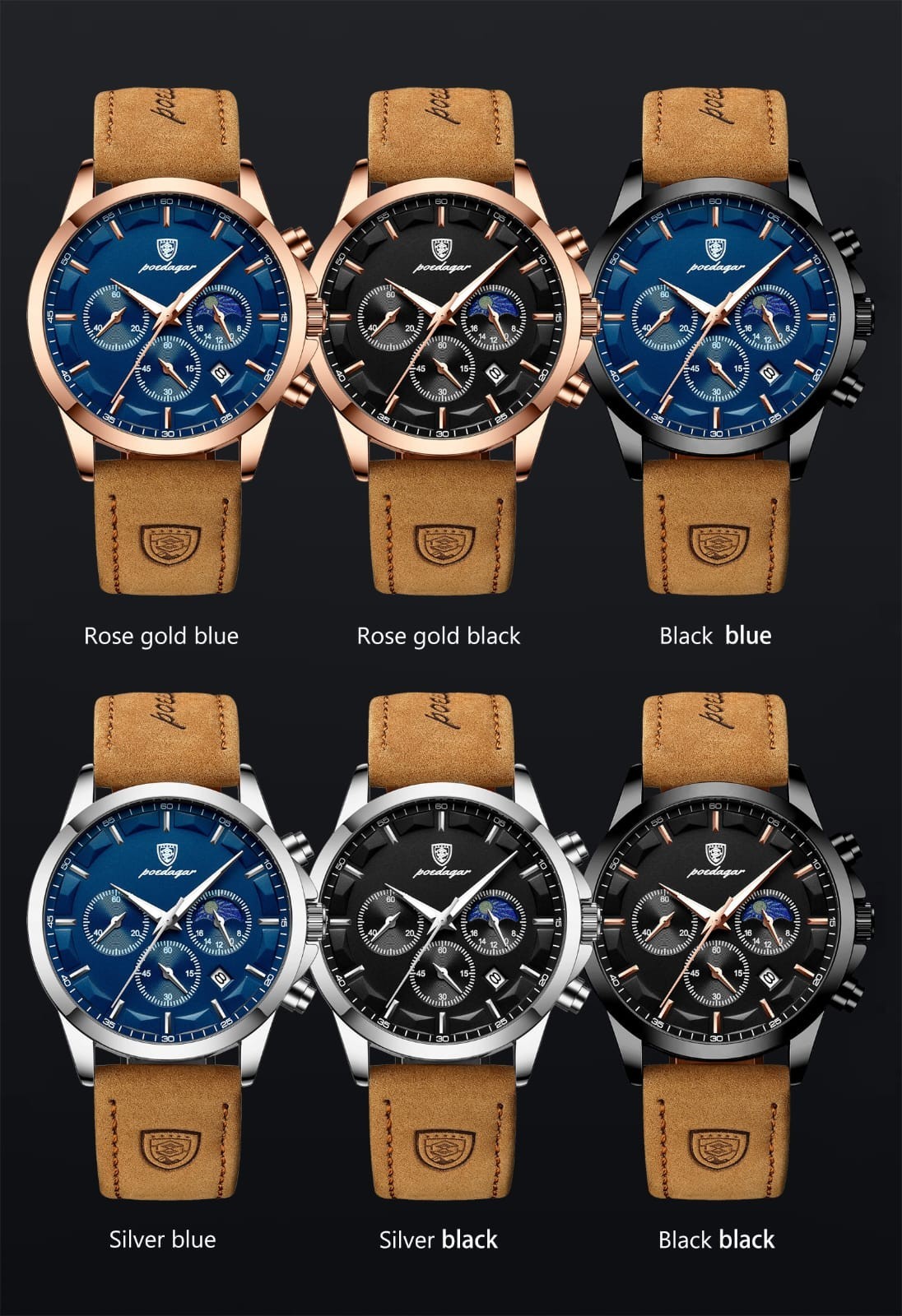 POEDAGAR Sports Luxury Men Quartz Watch Waterproof Chronograph Luminous Date Man
