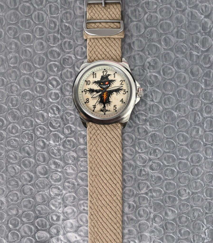 Scarecrow Halloween Pop Art Khaki Fabric Strap Wrist Watch Boxed