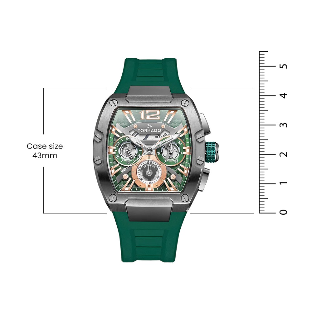 Tornado Xenith Men’s Multi Function Watch | Green Dial, 43x54mm, 100 m (10 ATM)