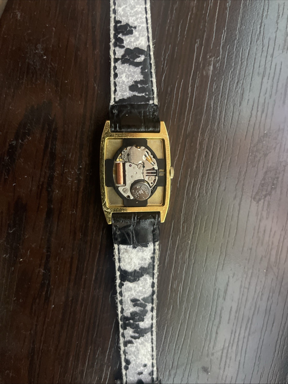 ORIENT Gold-tone Case Japan 1980s Black Dial Leather 40 mm Ladies TankB Watch