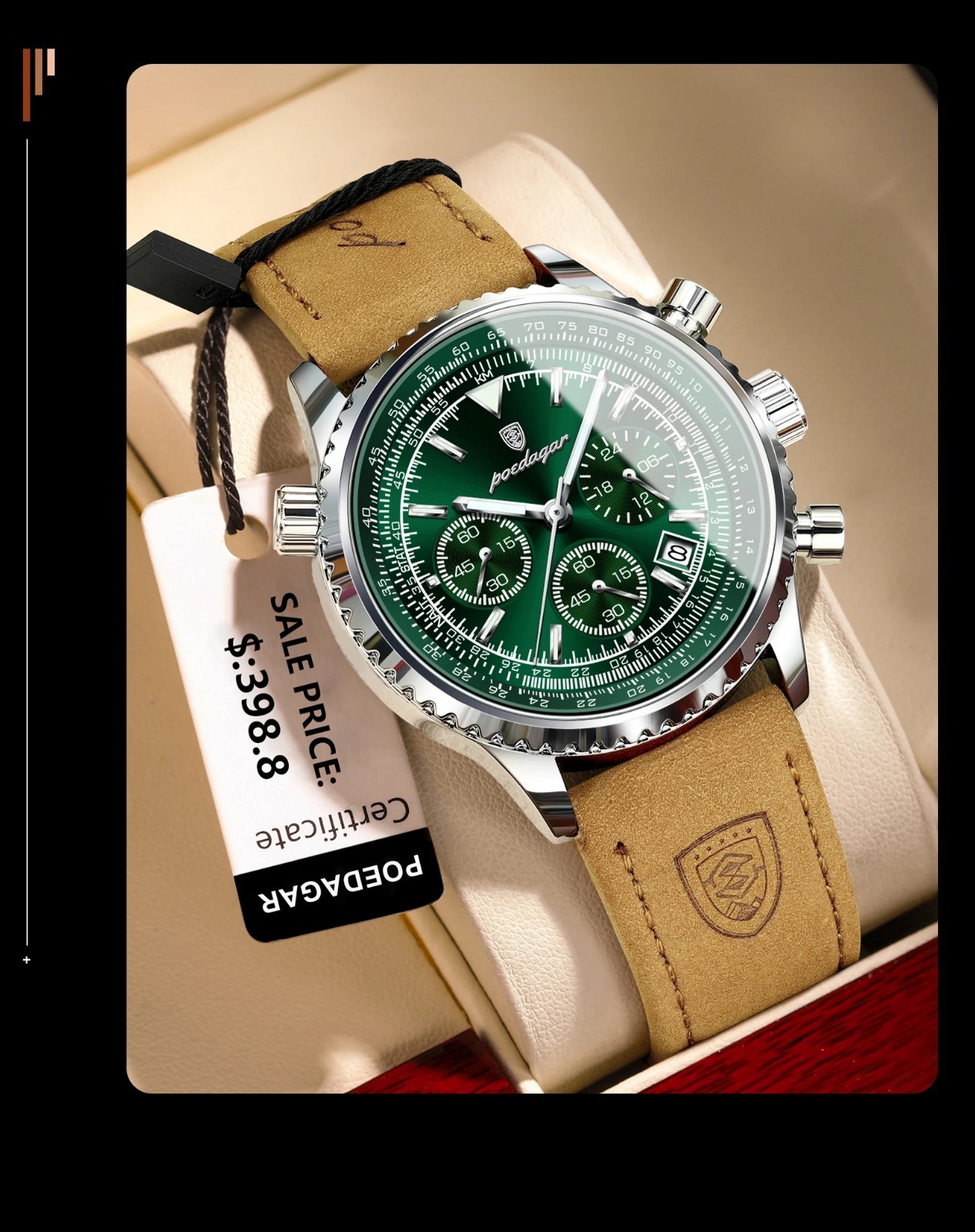 Men Luxury Quartz Watch Waterproof Chronograph Leather Birthday Perfect Gift