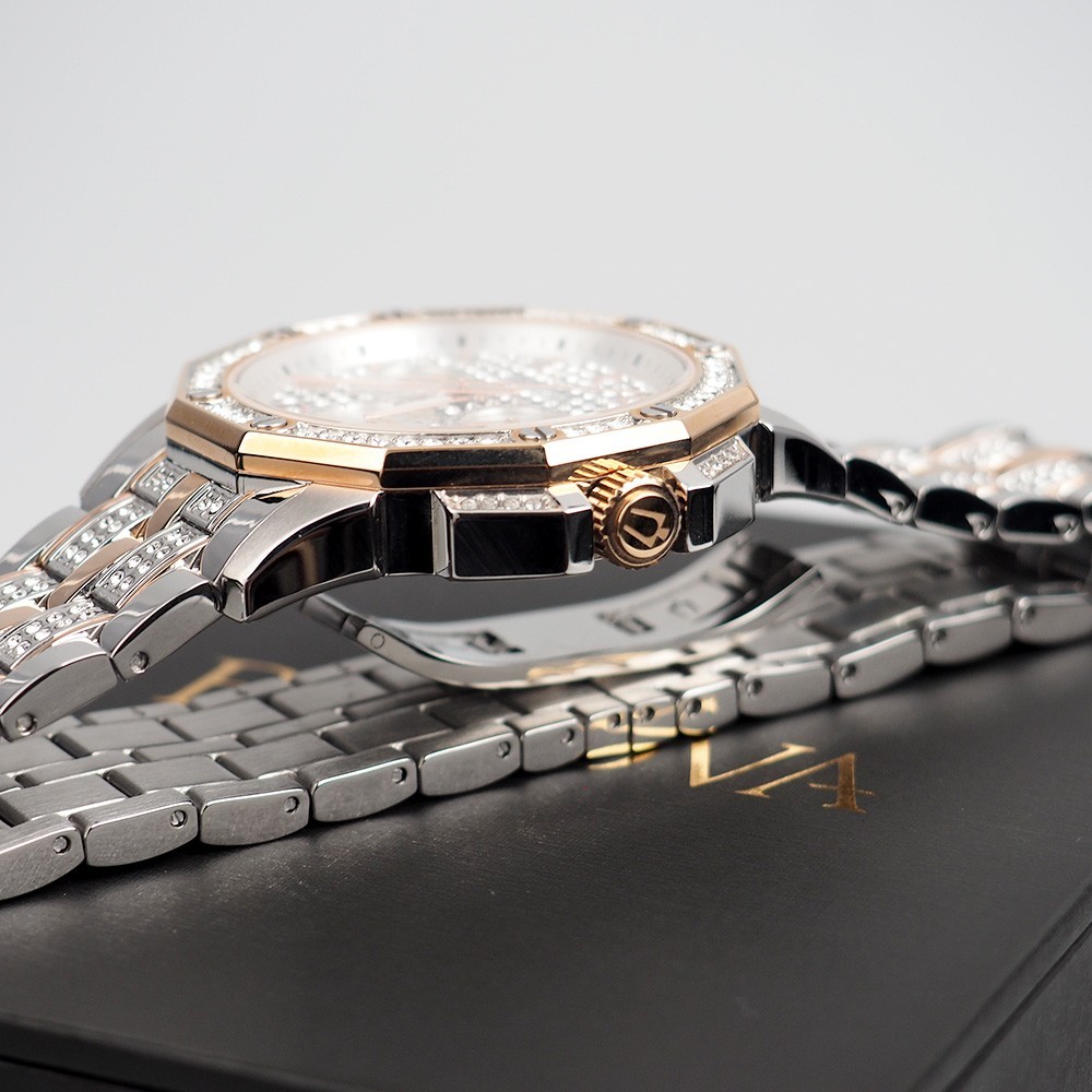Men’s Bulova Octava Crystal Gemmed Dial Silver & Rose Gold Quartz Watch 98C133