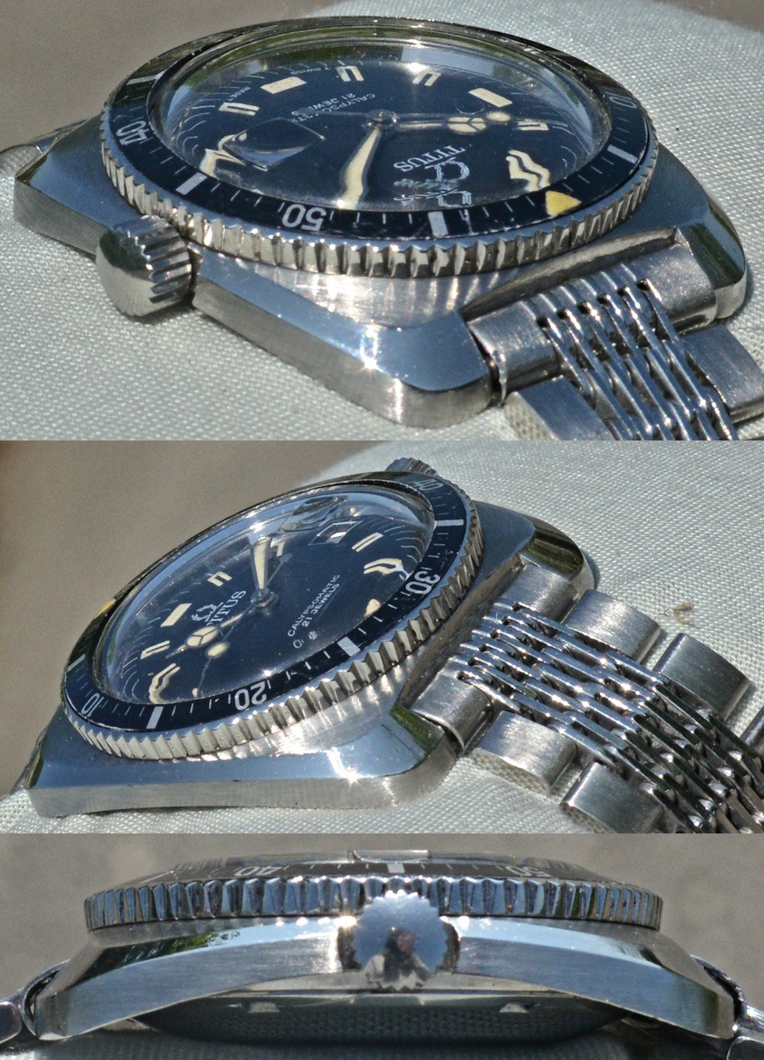 Titus Calypsomatic 8375 Diver Rare 1967-1970 Wrist Watch With Steel Bracelet