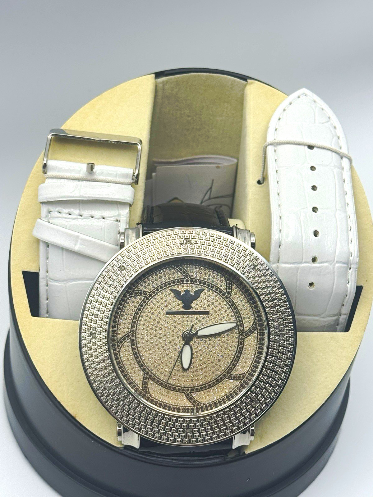 Diamond King DKW-0714 Men’s Iced Out Watch Extra White Band Case New Battery