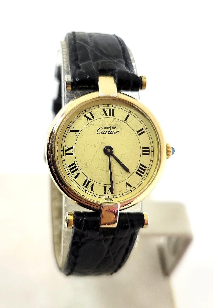 Ladies 18k GP 925 Silver Vermeil CARTIER Vendome Paris Quartz Watch 24.2 mm