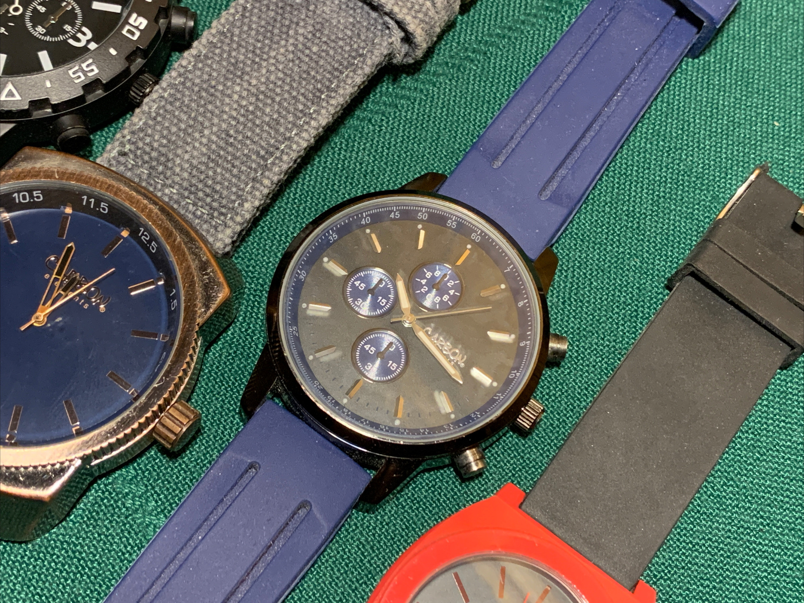 4 Vtg Carbon ELEMENTS Rose Gold Black Blue Red Mens Stopwatch Sports Watch Lot