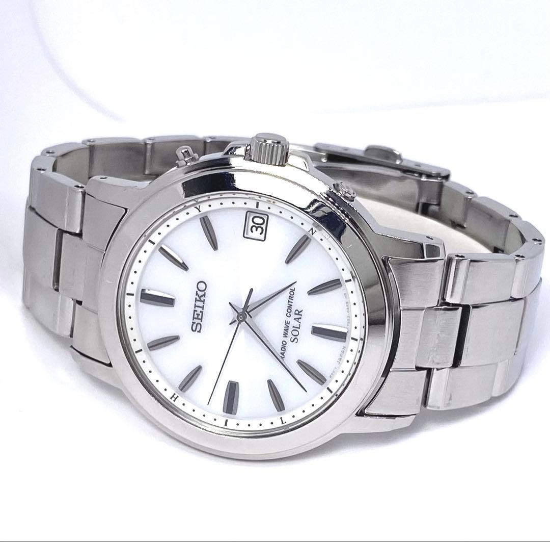 SEIKO 7B52 Solar Radio Watch White Dial Silver Hands